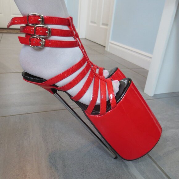 EXTREME Platform Red High Heel Sandals with Metal Heels - Picture 5 of 9